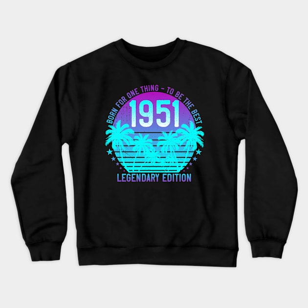 Vintage 1951 Birthday 70th Vaporwave Aesthetic Sunset Palm Crewneck Sweatshirt by ZNOVANNA